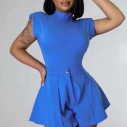 Mock neck bodysuit short set